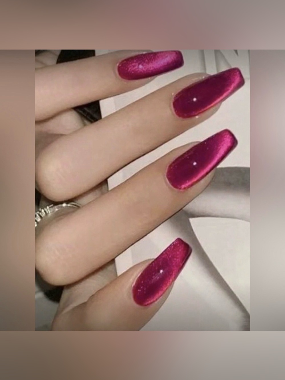 Hot Pink Magenta Metallic Coffin Nail Kit 24-Piece Press-On Nails New